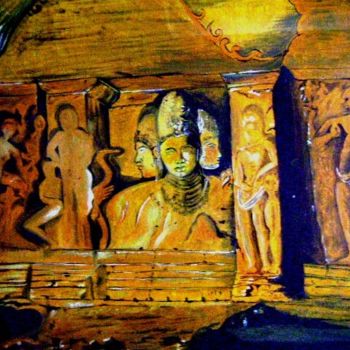 Painting titled "elephanta caves" by D.K., Original Artwork