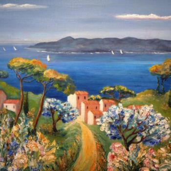 Pintura titulada "paysage méditerrané…" por D Laure, Obra de arte original, Oleo