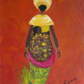 Painting titled "l'africaine et son…" by D Laure, Original Artwork, Oil