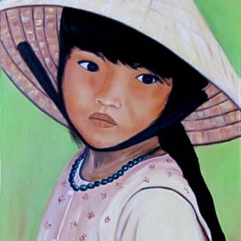 Peinture intitulée "Jeune fille au coll…" par D Laure, Œuvre d'art originale, Huile