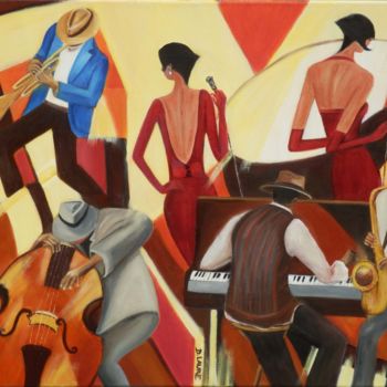 Painting titled "Orchestre de jazz" by D Laure, Original Artwork, Oil