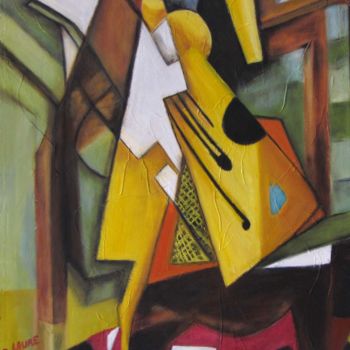 Peinture intitulée "guitare d'après Jua…" par D Laure, Œuvre d'art originale, Huile