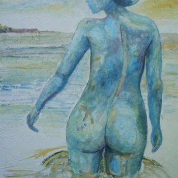 Pintura titulada "La baigneuse bleue" por Didier Leveille, Obra de arte original