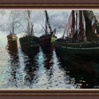 Картина под названием ""Рыбацкие лодки"" - Дмитрий Дроздецкий, Подлинное произведение искусства, Масло