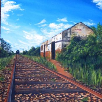 Pintura intitulada "Estação de trem aba…" por Dmitri De Igatu, Obras de arte originais