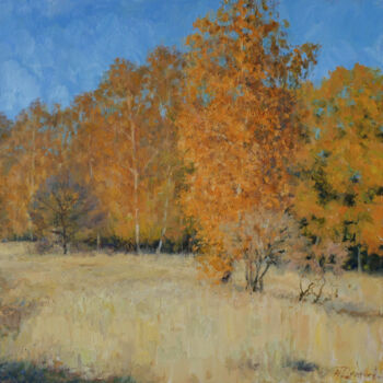 Painting titled "Gold Of Autumn - or…" by Nikolay Dmitriev, Original Artwork, Oil Mounted on Wood Stretcher frame
