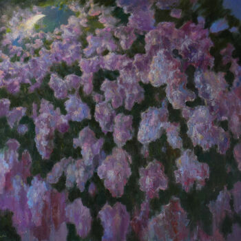 Painting titled "May Night In The Bl…" by Nikolay Dmitriev, Original Artwork, Oil Mounted on Wood Stretcher frame