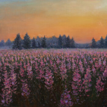 Pittura intitolato "Sunset over the pur…" da Nikolay Dmitriev, Opera d'arte originale, Olio Montato su Telaio per barella in…