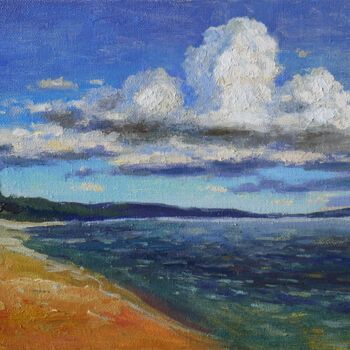 Peinture intitulée "Clouds and Sea - se…" par Nikolay Dmitriev, Œuvre d'art originale, Huile Monté sur Châssis en bois