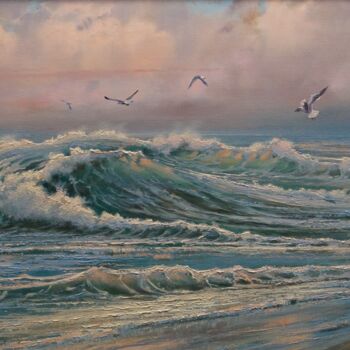 Картина под названием "On the sea" - Дмитрий Балахонов, Подлинное произведение искусства, Масло Установлен на Деревянная рам…