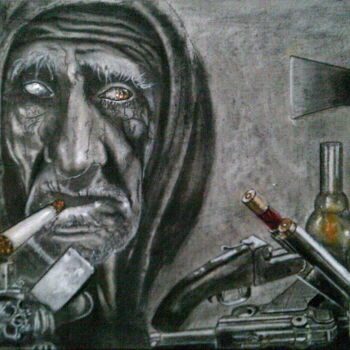 Картина под названием "Старый бандит. Дела…" - Дмитрий Илларионов, Подлинное произведение искусства, Древесный уголь Установ…