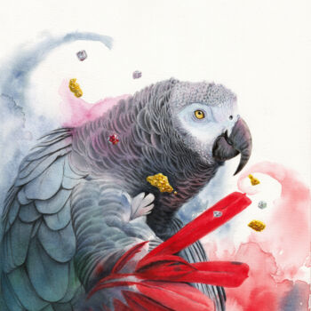 Картина под названием "Jacquot parrot" - Dmitrii Kastalskii, Подлинное произведение искусства, Акварель