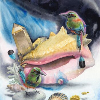 Malerei mit dem Titel "TURQUOISE-BROWED MO…" von Dmitrii Kastalskii, Original-Kunstwerk, Aquarell