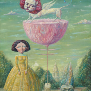 Картина под названием "A night dream with…" - Dmitrii Ryzhikov, Подлинное произведение искусства, Масло Установлен на Деревя…