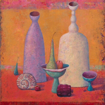 Painting titled "Still life with a y…" by Dmitrii Ryzhikov, Original Artwork, Acrylic Mounted on Wood Stretcher frame
