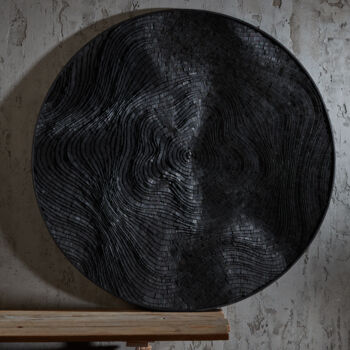 Sculpture titled "Anthracite Circle" by Dmitrii Solodcenco, Original Artwork, Wood Mounted on Wood Panel
