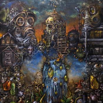 Painting titled "Quarantine triptych…" by Dmitrij Has, Original Artwork, Oil Mounted on Wood Stretcher frame