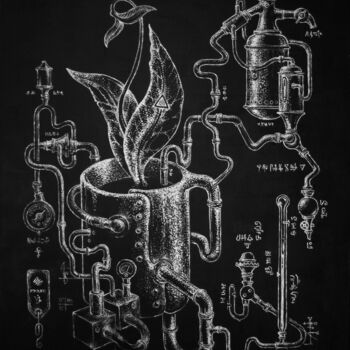 Peinture intitulée "Steam-tea-punck" par Dmitrij Has, Œuvre d'art originale, Acrylique Monté sur Châssis en bois