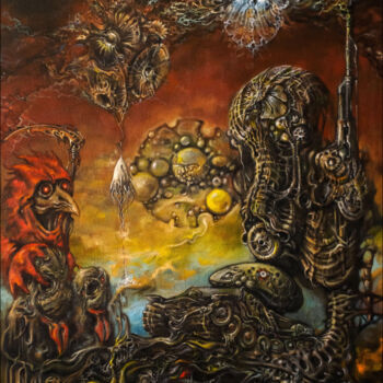 Painting titled "Sunset of an empire" by Dmitrij Has, Original Artwork, Oil Mounted on Wood Stretcher frame