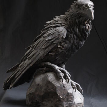 Sculpture titled "ворон" by Dmitrii Krivonosov, Original Artwork, Plastic