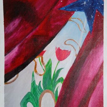 Картина под названием ""Тюльпан за тюлью"" - Дмитрий Васильев, Подлинное произведение искусства, Акрил