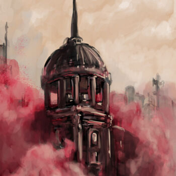 Arte digitale intitolato "Red fog #1" da Dmitriy Gayun, Opera d'arte originale, Lavoro digitale 2D