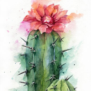 Pintura titulada "cactus watercolor" por Dmitriy Shvetsov, Obra de arte original, Acuarela
