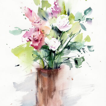 Peinture intitulée "flowers in a vase" par Dmitriy Shvetsov, Œuvre d'art originale, Aquarelle
