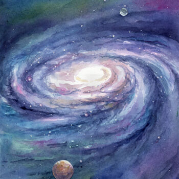 Peinture intitulée "Space spiral galaxy" par Dmitriy Shvetsov, Œuvre d'art originale, Aquarelle
