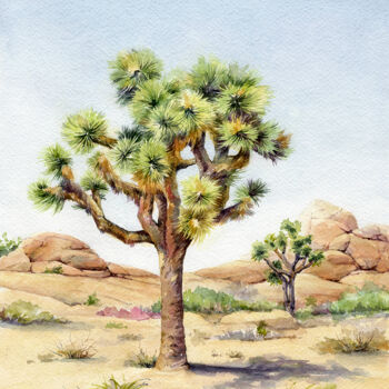 Pintura titulada "Desert, Joshua tree" por Dmitriy Shvetsov, Obra de arte original, Acuarela