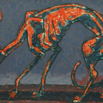 Peinture intitulée "красный пес" par Dmitriy Trubin, Œuvre d'art originale