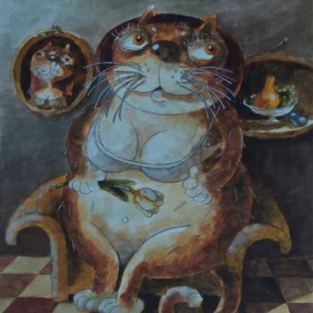 Painting titled "кошка" by Dmitriy Trubin, Original Artwork