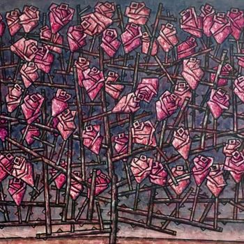 Malerei mit dem Titel "куст 107 роз" von Dmitriy Trubin, Original-Kunstwerk