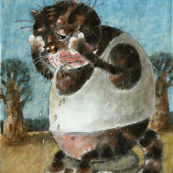 Pintura intitulada "плачущий кот/crying…" por Dmitriy Trubin, Obras de arte originais