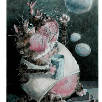 Peinture intitulée "Кот и мыльные пузыри" par Dmitriy Trubin, Œuvre d'art originale