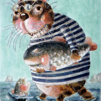Pittura intitolato "Katze / chat / cat…" da Dmitriy Trubin, Opera d'arte originale