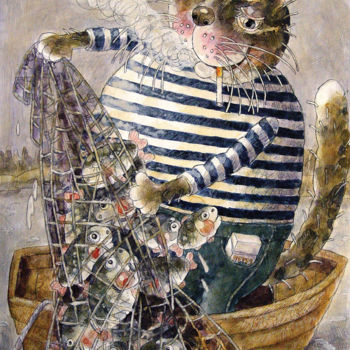 Schilderij getiteld "Katze | chat | cat…" door Dmitriy Trubin, Origineel Kunstwerk