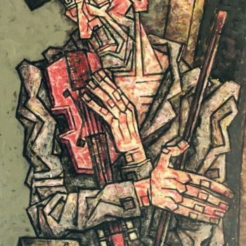Pintura intitulada "СТАРИК С КРАСНОЙ СК…" por Dmitriy Trubin, Obras de arte originais
