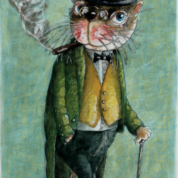 Painting titled "Мистер кот" by Dmitriy Trubin, Original Artwork, Watercolor