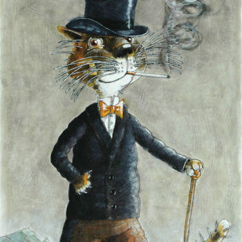 Peinture intitulée "Кот в цилиндре" par Dmitriy Trubin, Œuvre d'art originale