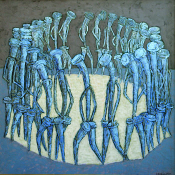 Malerei mit dem Titel "ПРОГУЛКА ЗАКЛЮЧЕННЫ…" von Dmitriy Trubin, Original-Kunstwerk, Öl