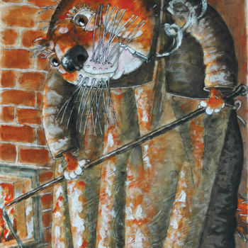 Pintura intitulada "КОТ-Кочегар" por Dmitriy Trubin, Obras de arte originais, Aquarela