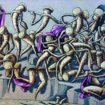 Peinture intitulée "La bataille de casc…" par Dmitriy Trubin, Œuvre d'art originale