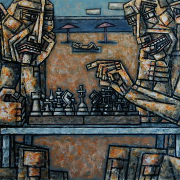 Картина под названием "ИГРОКИ В ШАХМАТЫ/PL…" - Dmitriy Trubin, Подлинное произведение искусства
