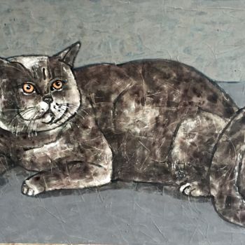 Painting titled "Katze / chat / cat…" by Dmitriy Trubin, Original Artwork, Oil