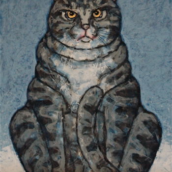 Peinture intitulée "Très grave chat gri…" par Dmitriy Trubin, Œuvre d'art originale