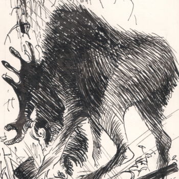Painting titled "Elk / wapiti / Elch…" by Dmitriy Trubin, Original Artwork, Ink