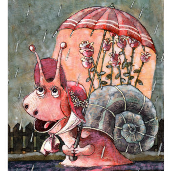 Peinture intitulée "Belle escargot / Be…" par Dmitriy Trubin, Œuvre d'art originale