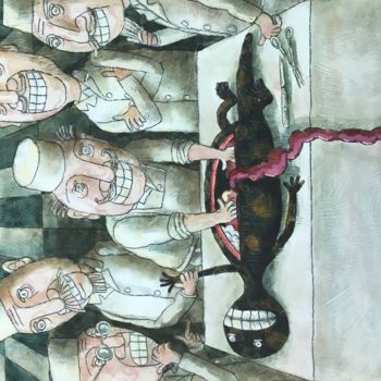 Peinture intitulée "война саламандр / w…" par Dmitriy Trubin, Œuvre d'art originale