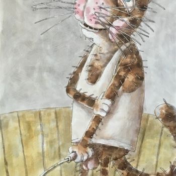 Schilderij getiteld "Katze / chat / cat…" door Dmitriy Trubin, Origineel Kunstwerk